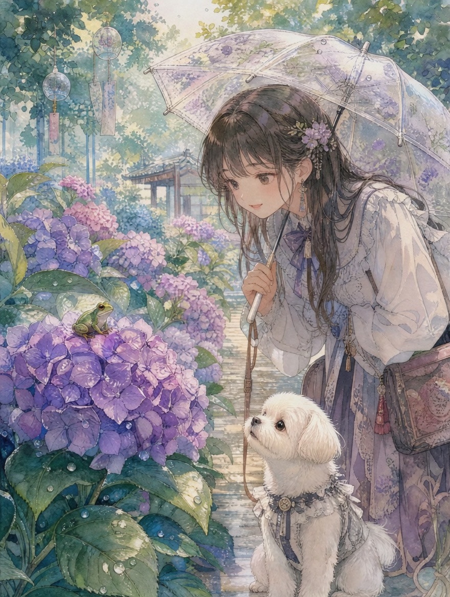 紫陽花と雨蛙