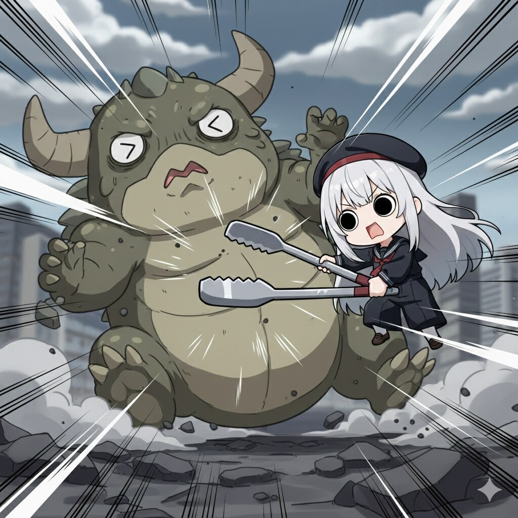 トングを装備してしまいよったえらいこっちゃ嬢