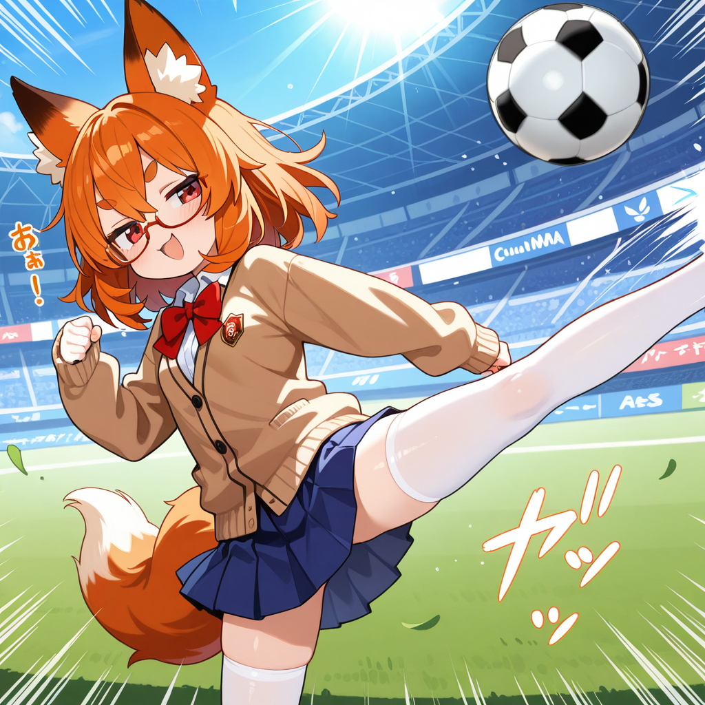 制服姿でサッカーをする稲守あやかちゃん