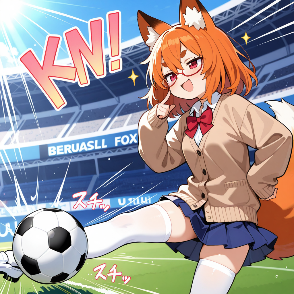 制服姿でサッカーをする稲守あやかちゃん