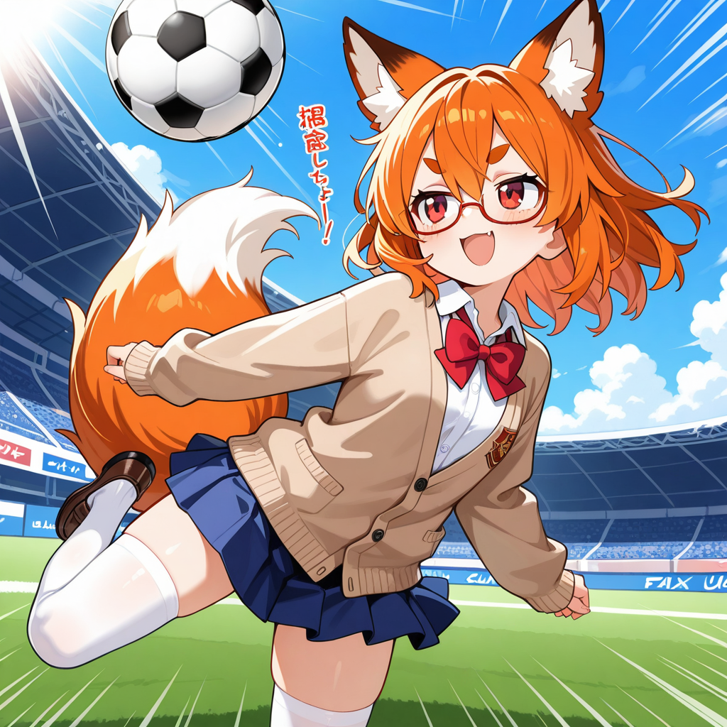 制服姿でサッカーをする稲守あやかちゃん