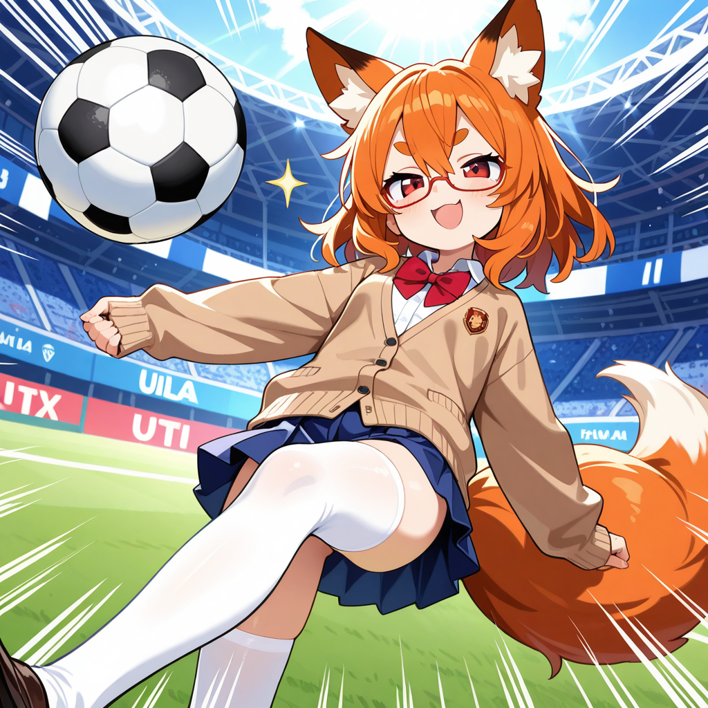 制服姿でサッカーをする稲守あやかちゃん