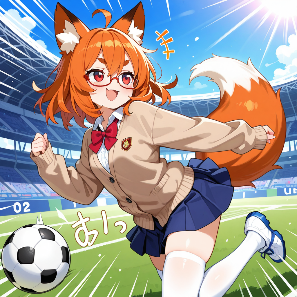 制服姿でサッカーをする稲守あやかちゃん