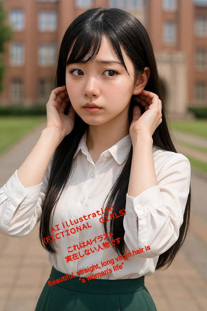 髪を縛ろうとする際に周囲の視線が気になるロングヘア美少女