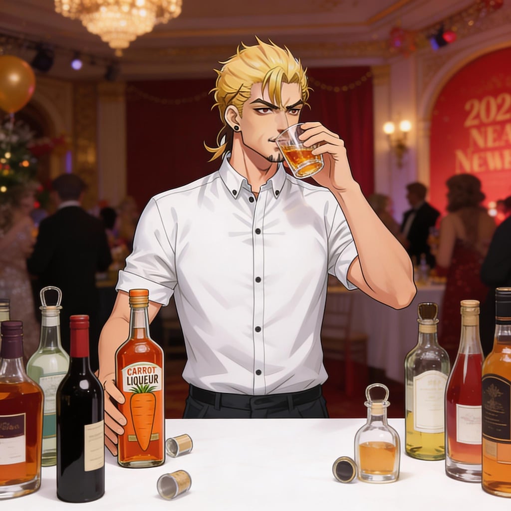 忘年会参加で人参＆コーヒーリキュールを飲んでいる店長