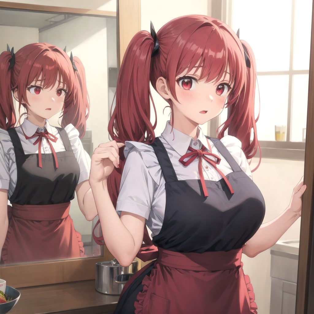 エプロンを後ろ前に着てしまう(生成失敗)