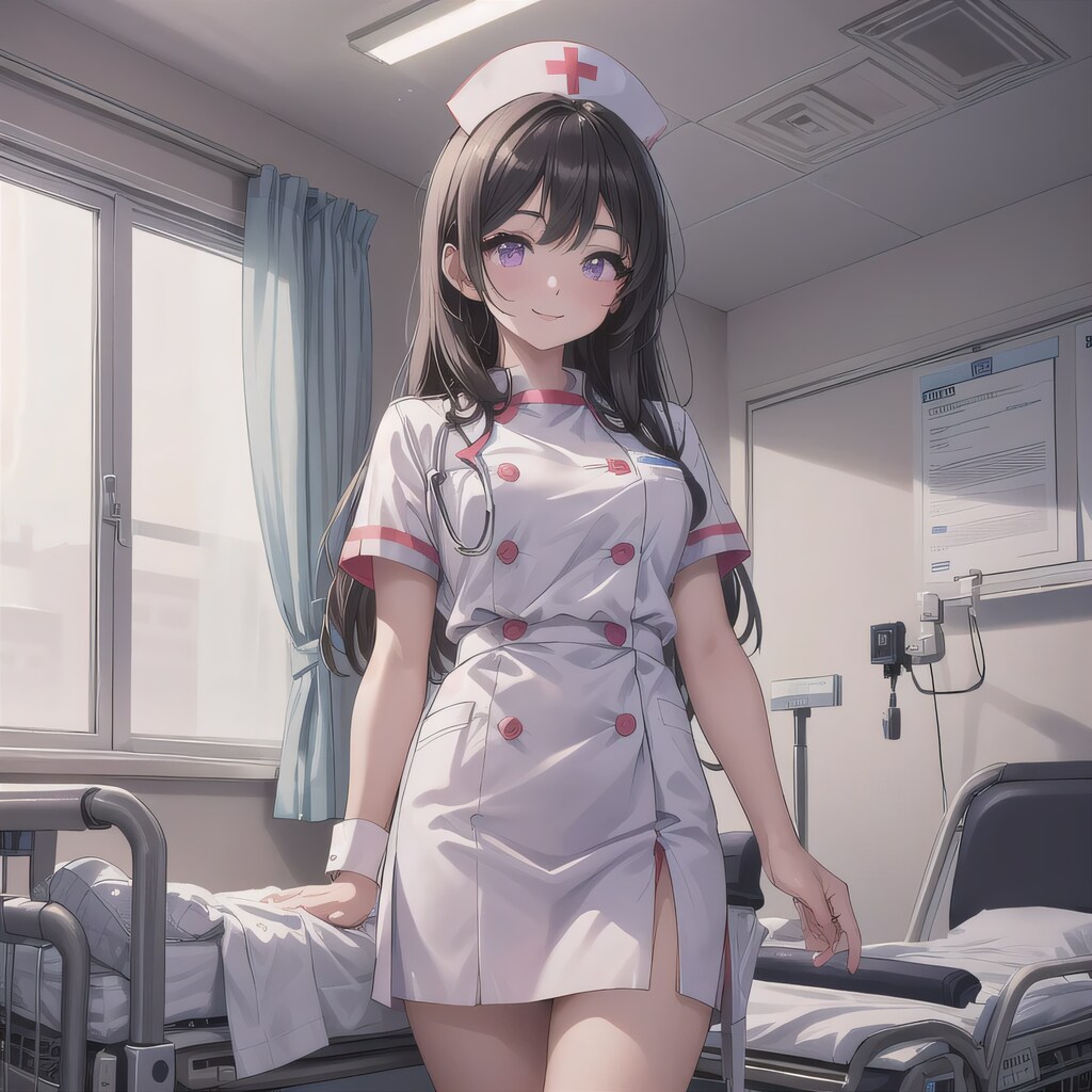 黒髪ロングで白衣の少女４５