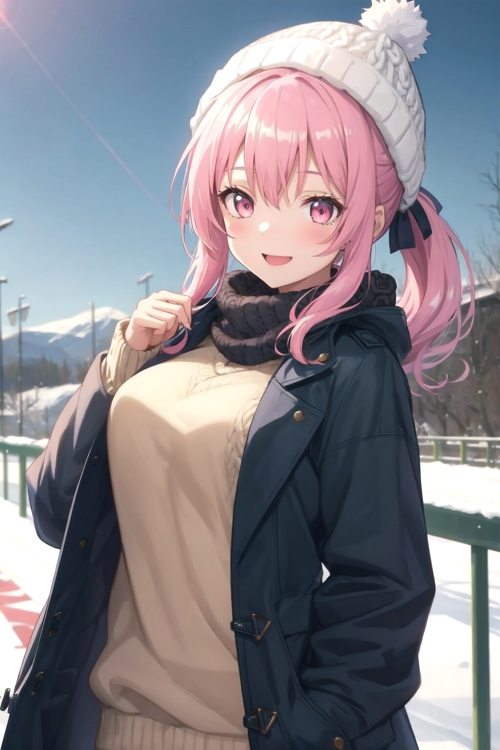 ホントに寒いね〜♪　休日のピンクポニテのメイド | の人気AIイラスト・グラビア