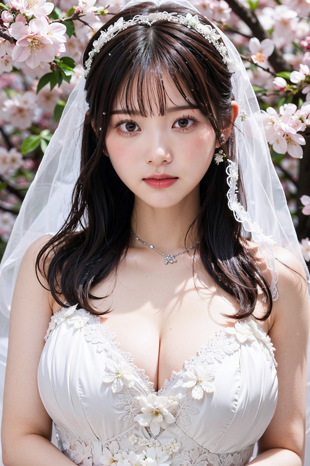 桜とウェディングドレス