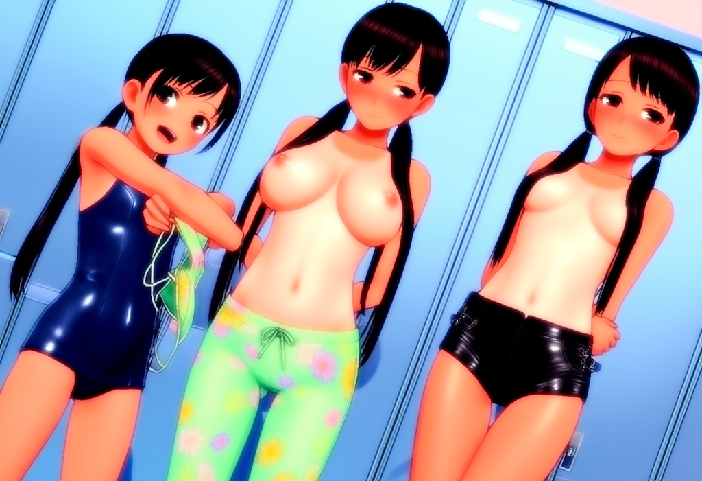 ツインテ三姉妹でプールに来たよ
