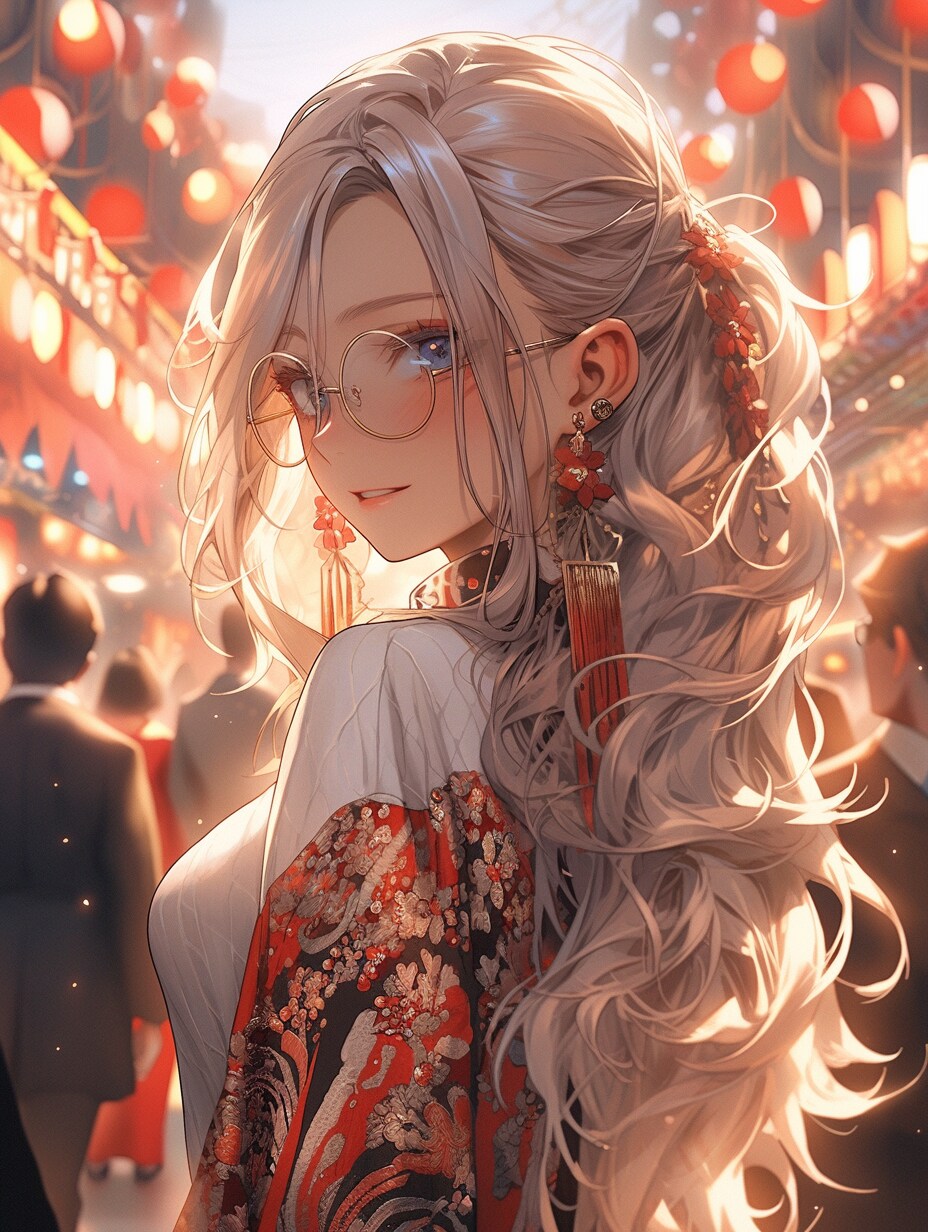 チャイナドレスのメガネ女子