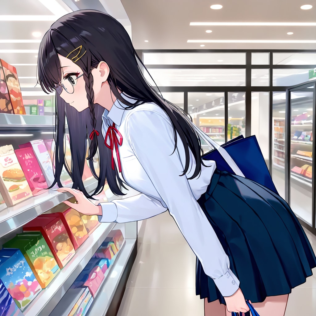 買い物中の眼鏡女子