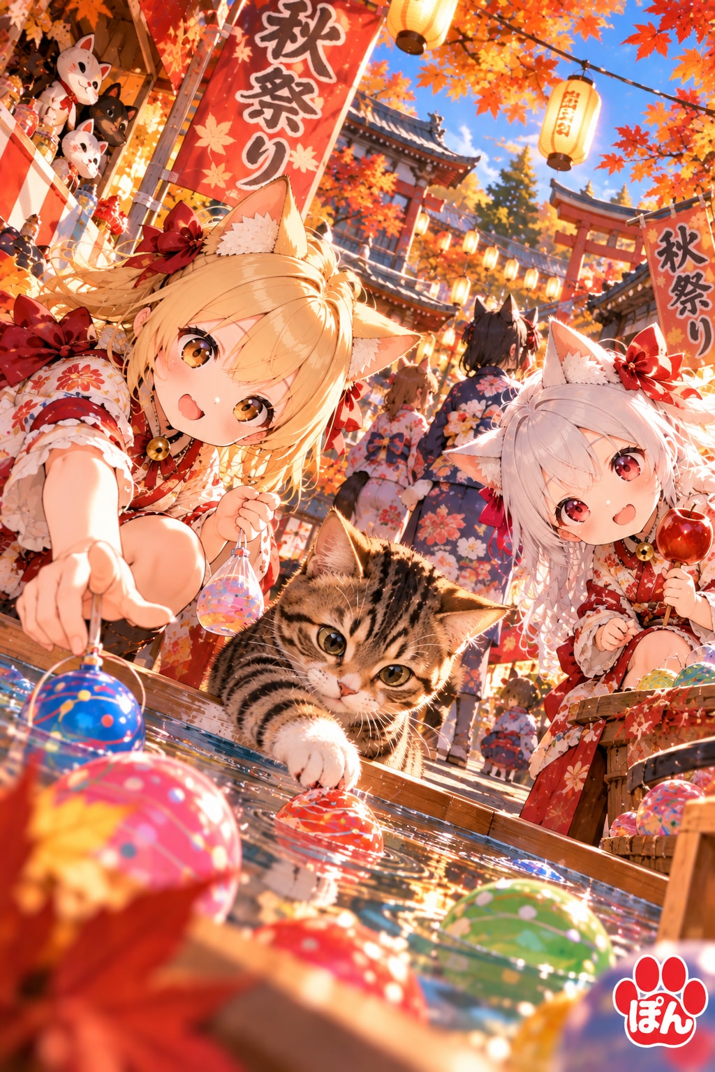 秋祭り、猫も夢中！ | の人気AIイラスト・グラビア