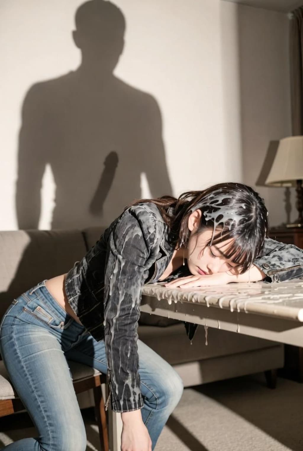 家に遊びに来た女友達が疲れて寝ちゃったので寝起きにドッキリで髪にぶっかけしたった！(フォト版)