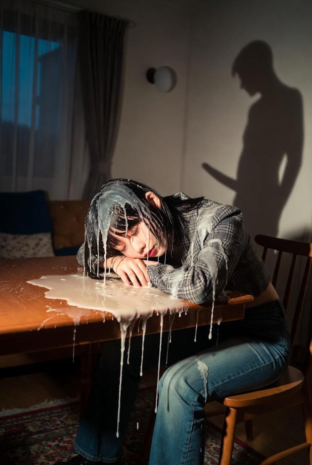 家に遊びに来た女友達が疲れて寝ちゃったので寝起きにドッキリで髪にぶっかけしたった！(フォト版)