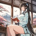 チャイナドレスで読書 2枚目