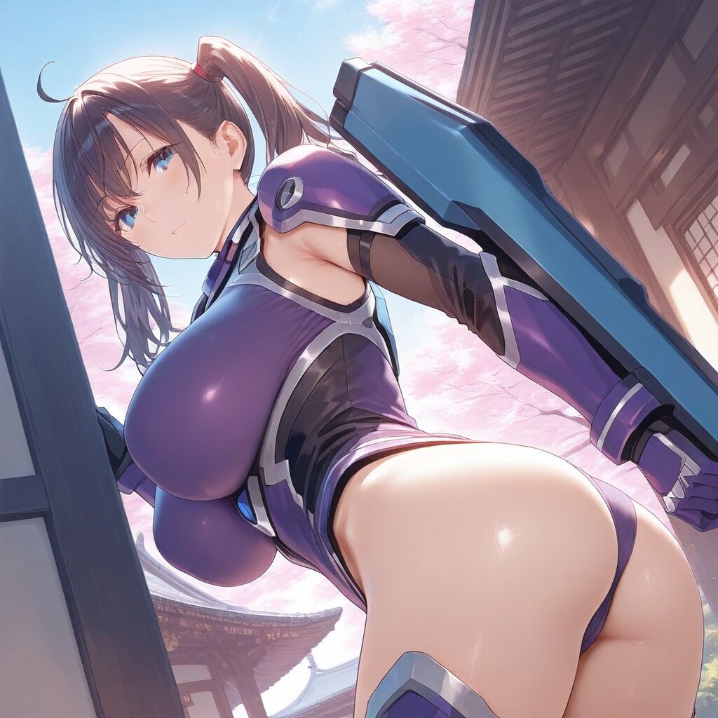 黒髪ツインテールパワードスーツ巨乳美女！