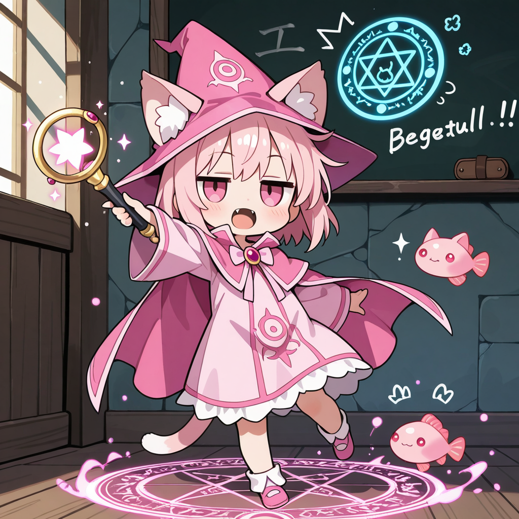 おさかにゃを生み出す魔法を披露するねこ