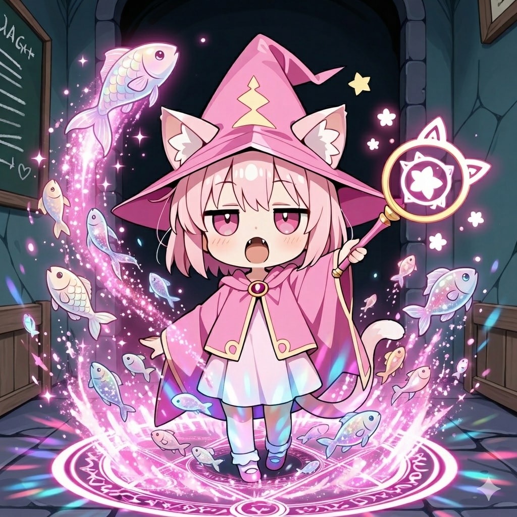 おさかにゃを生み出す魔法を披露するねこ | の人気AIイラスト・グラビア