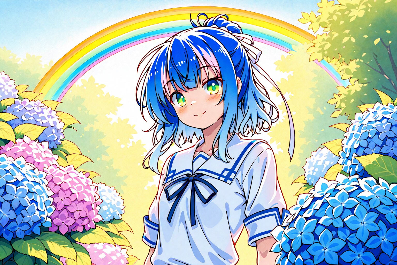 紫陽花と虹