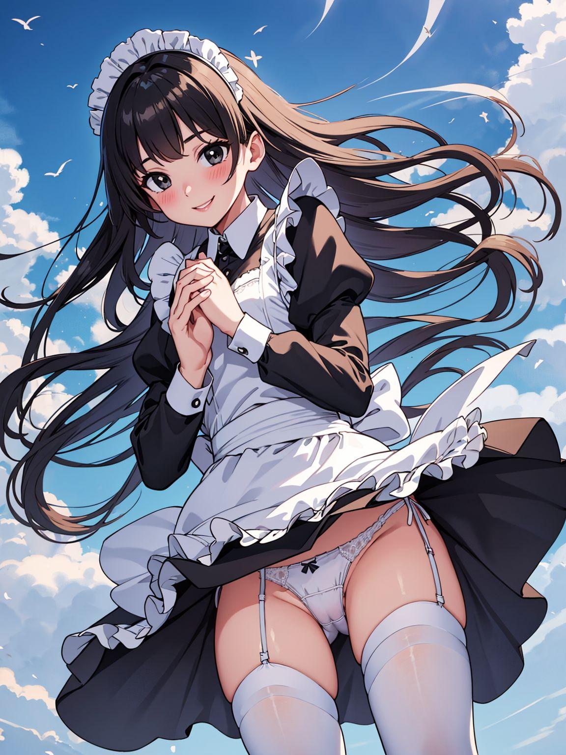 スカートが捲れるメイド少女