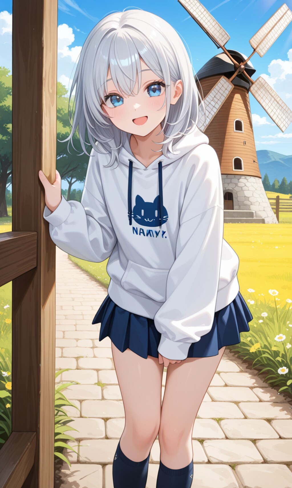 銀髪ちゃんと風車