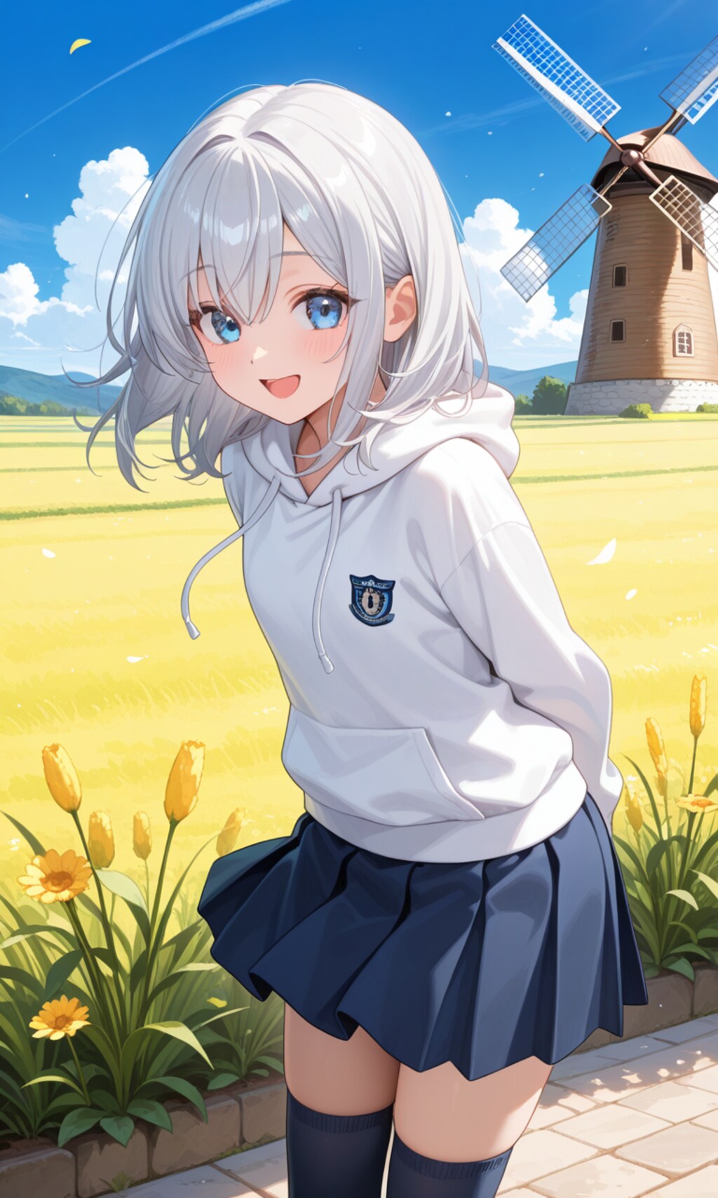 銀髪ちゃんと風車