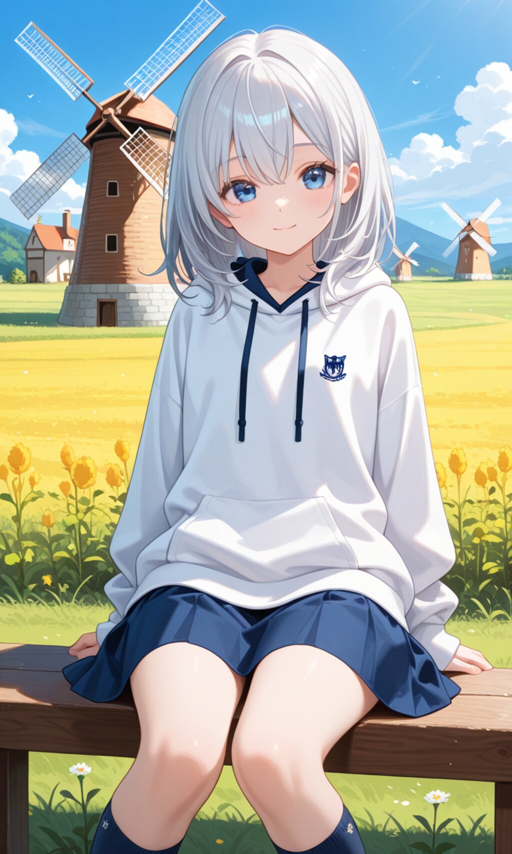 銀髪ちゃんと風車