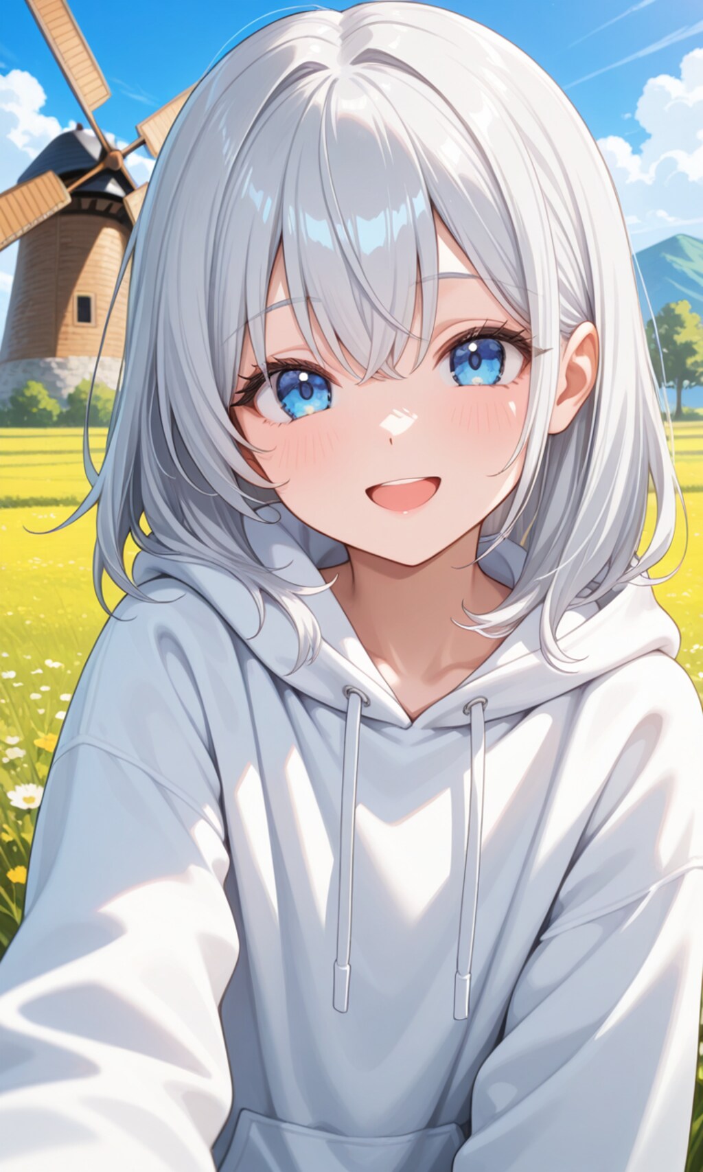 銀髪ちゃんと風車