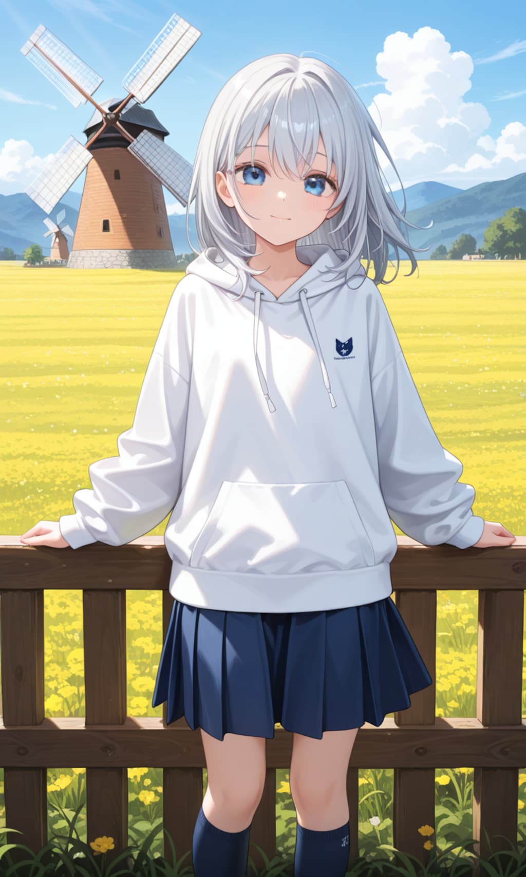 銀髪ちゃんと風車