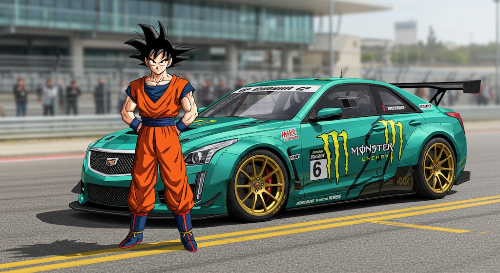 孫悟空とモンスターエナジーキャデラックのドリ車