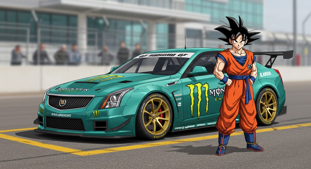 孫悟空とモンスターエナジーキャデラックのドリ車