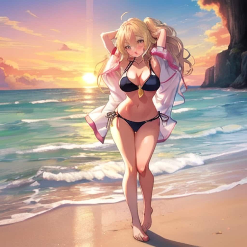 金髪少女の浜辺サンセット