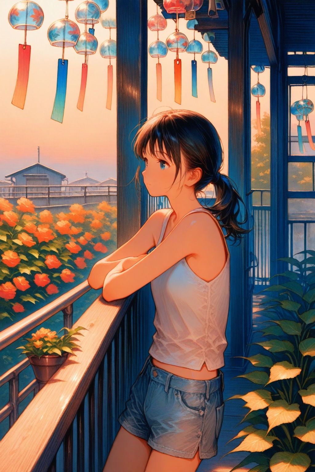 夏のベランダ(油絵風)