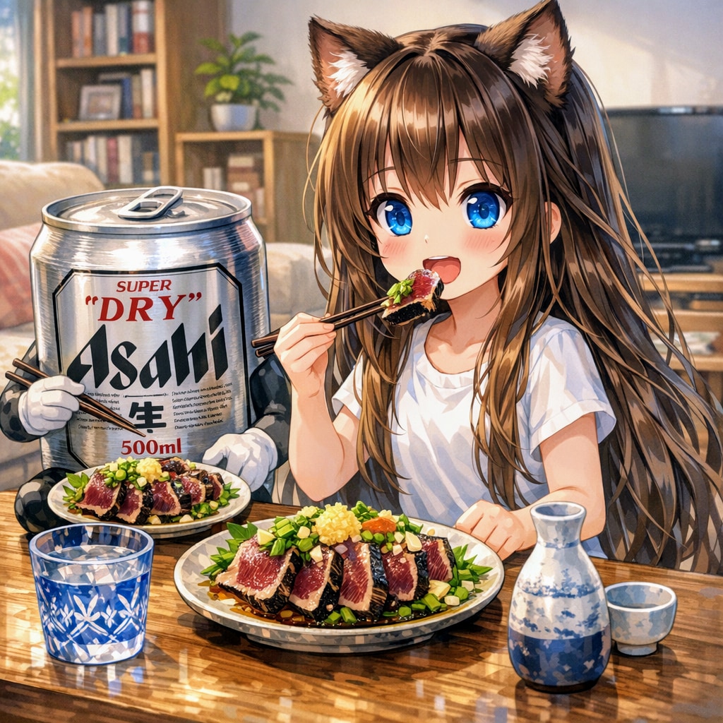 カツオのたたきを食べる小さな女の子