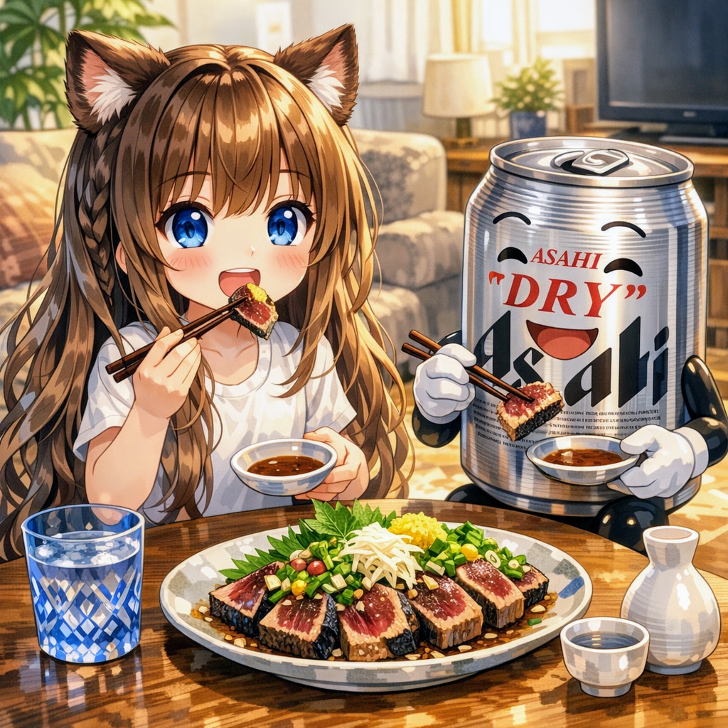 カツオのたたきを食べる小さな女の子