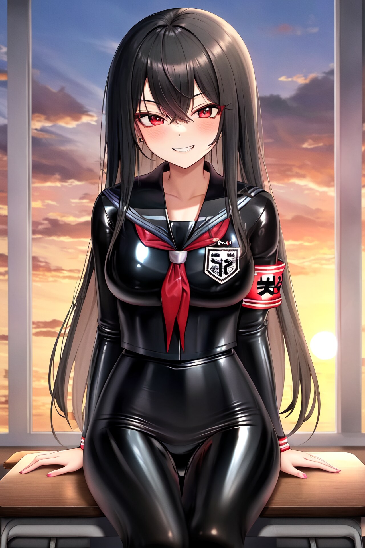 黒髪ロングJKちゃんラバースーツタイプ制服 HolaraAI試作