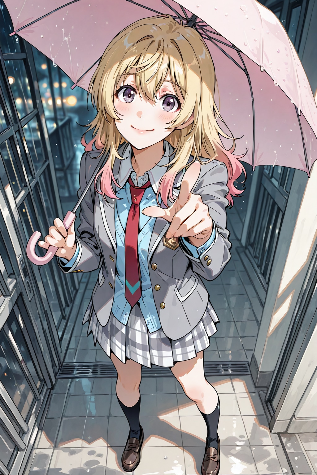 えー、傘忘れちゃったの？朝の天気予報で言ってたじゃん。しょうがないなー、君にこんな超絶美少女と相合傘で一緒に帰れる最高の栄誉を与えよう。感謝したまえよ！
