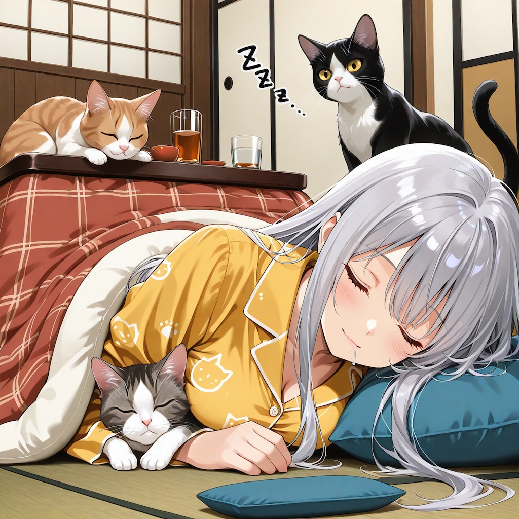 コタツと猫と酒！