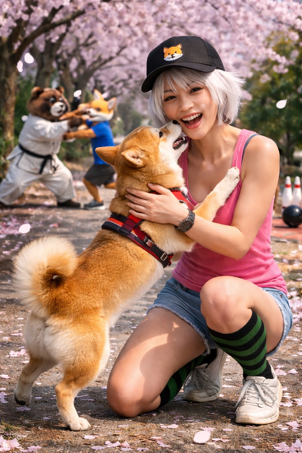 柴犬を散歩する人