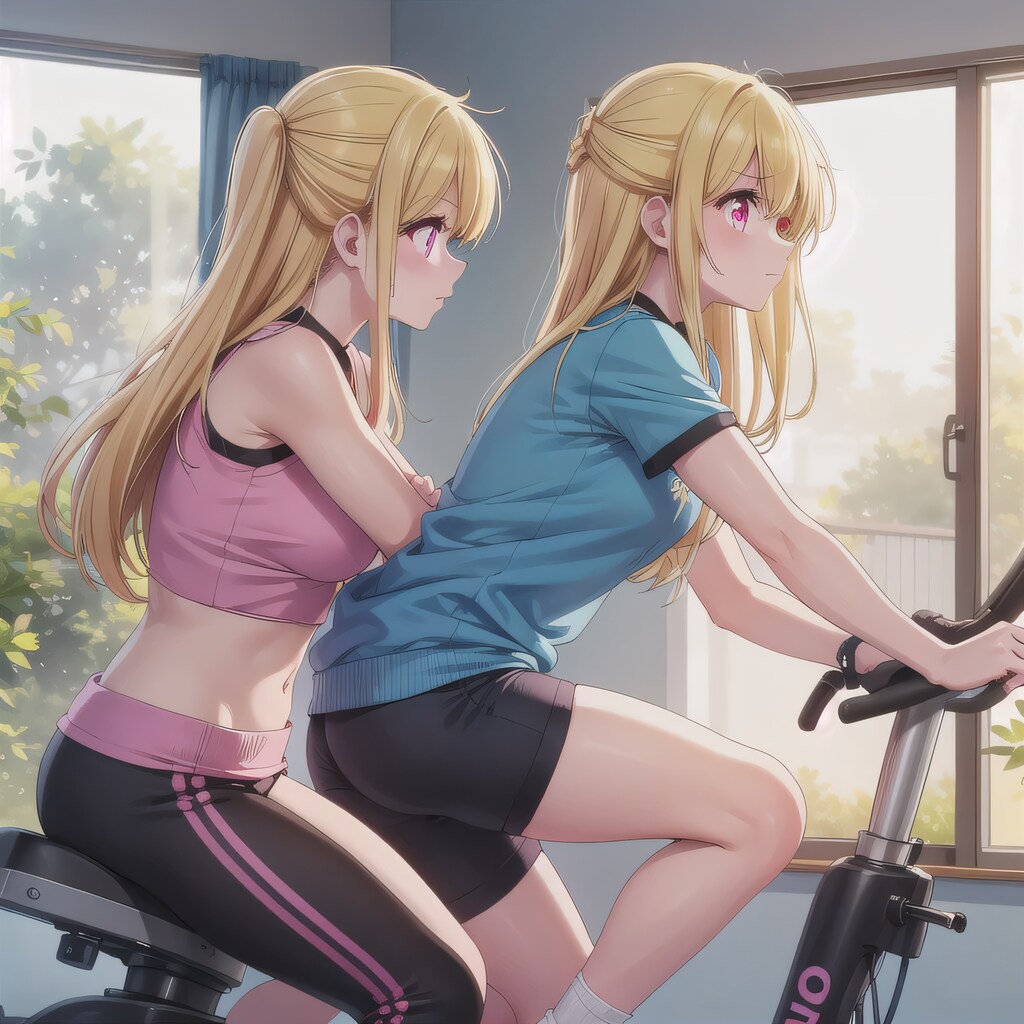 金髪ロングでエアロバイクの少女たち