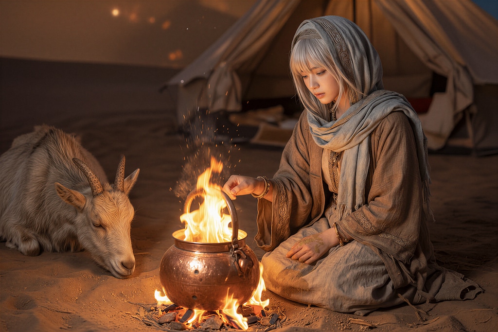 砂漠でキャンプ