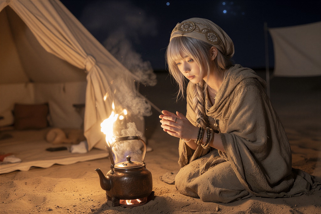 砂漠でキャンプ