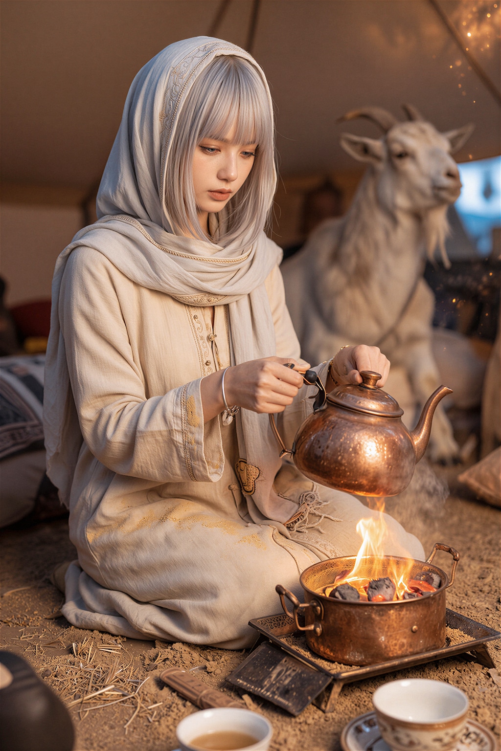 砂漠でキャンプ