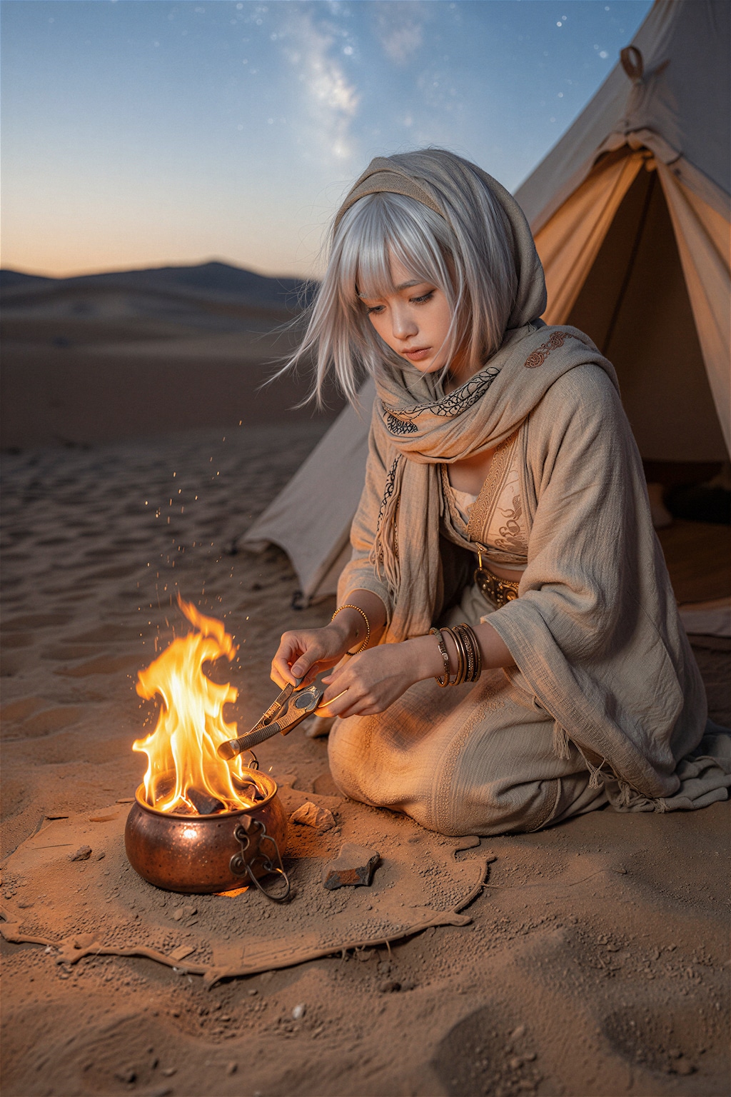 砂漠でキャンプ