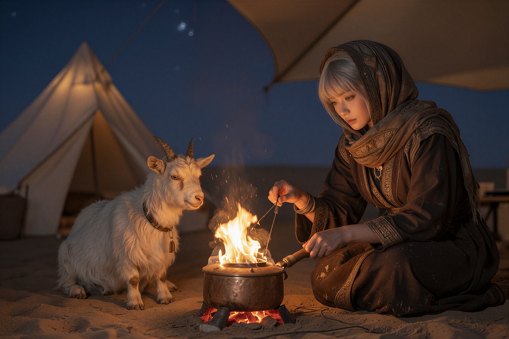 砂漠でキャンプ