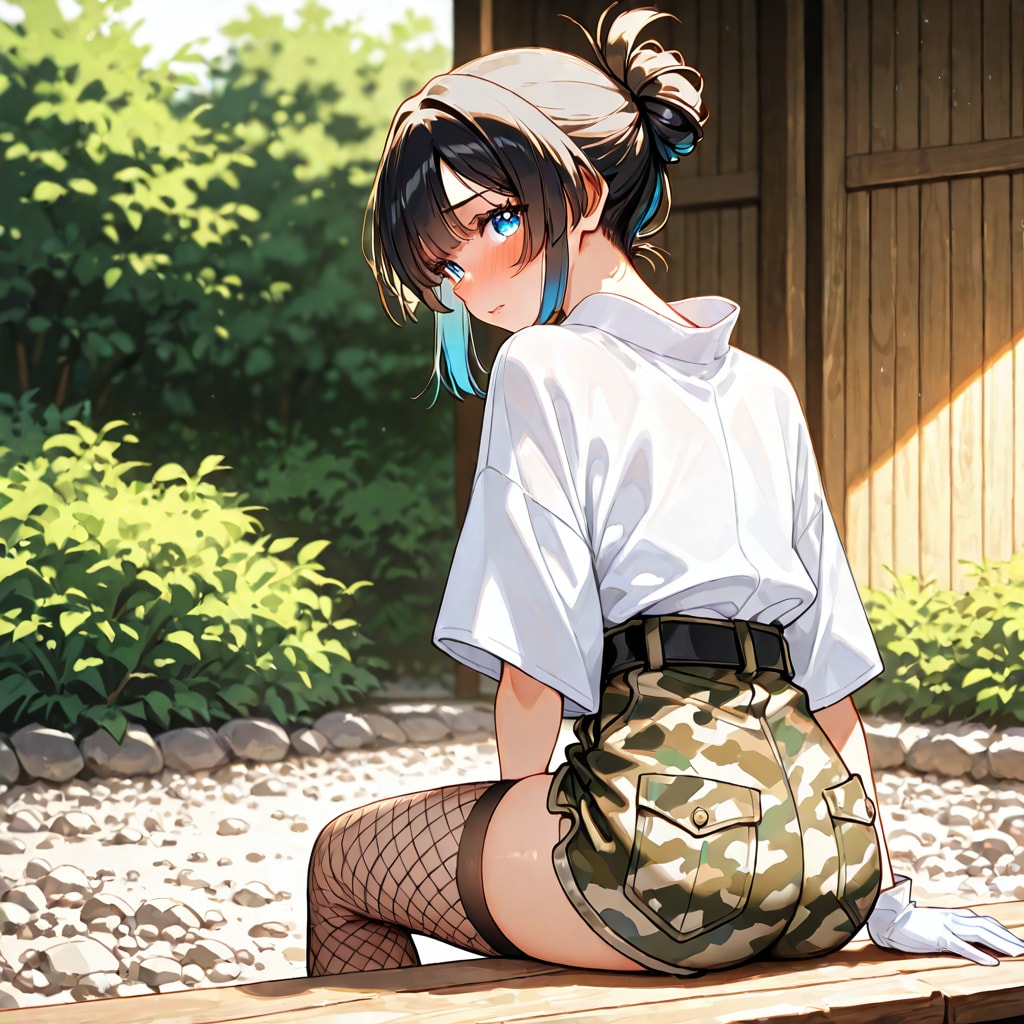 陽だまりの結髪と迷彩の誘惑