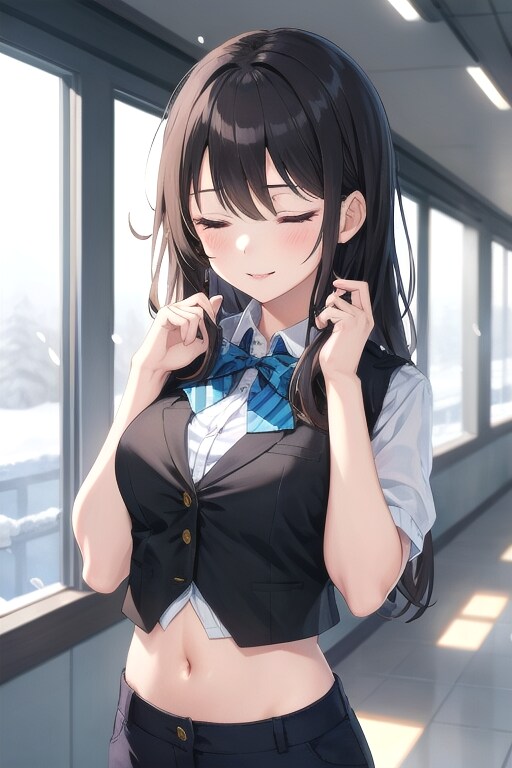 かっこかわいいパフ袖好きのタキシード美少女のロマンティックな雪見