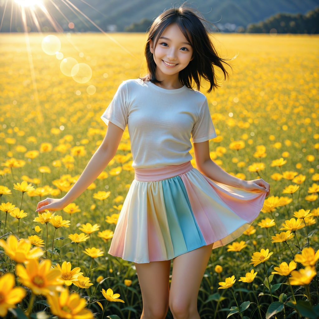 お花畑に立つ