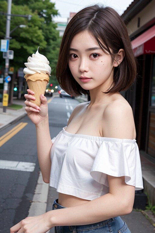 ソフトクリーム，オフショルダー